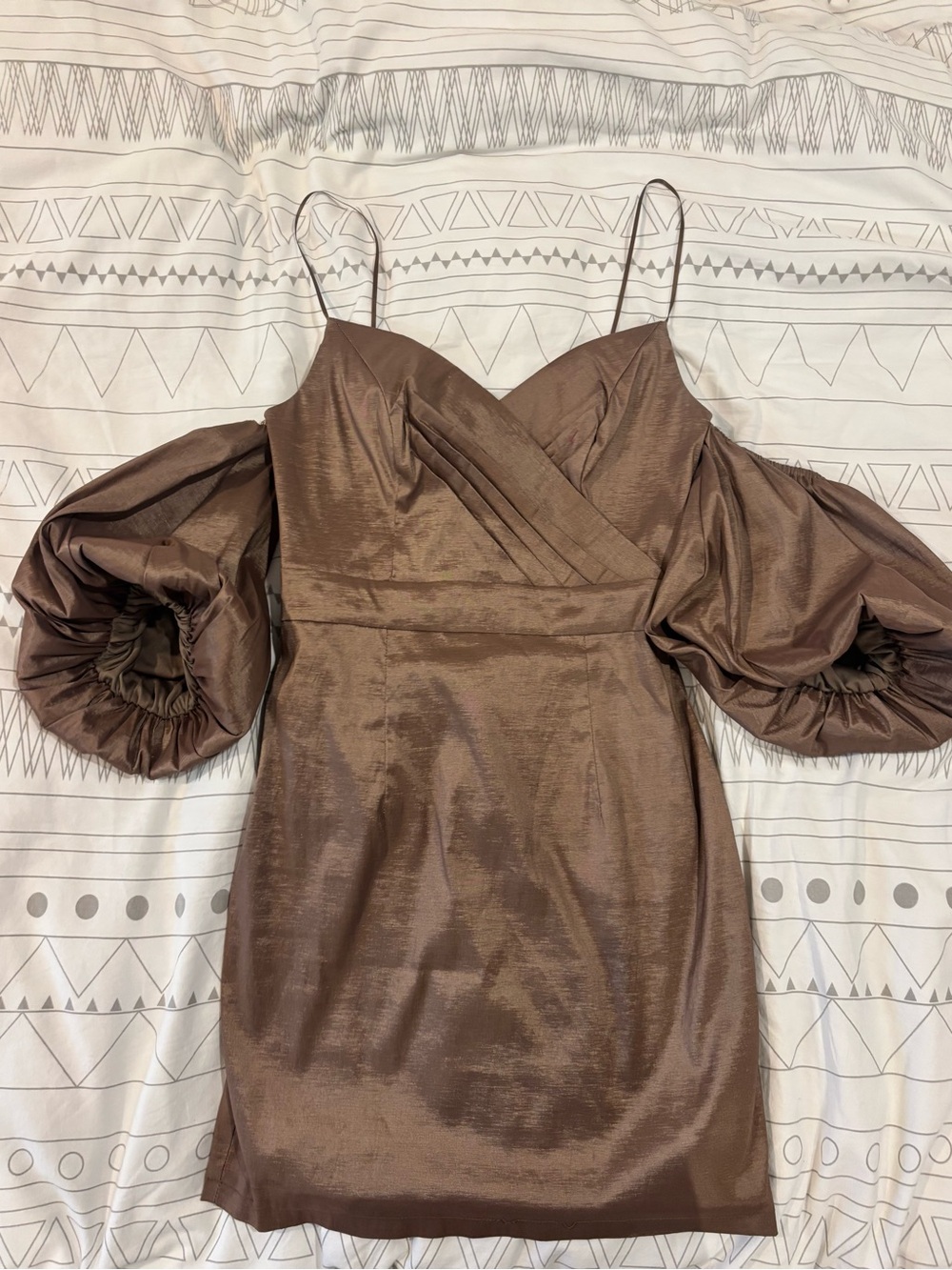 DO+BE Satin Off-Shoulder Mini Dress in Taupe